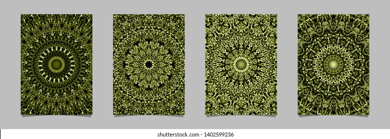 Olive jungle kaleidoscope mandala flyer background design template set - vector stationery illustrations