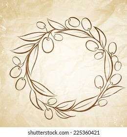 Olive label in circle. Vector illustration.