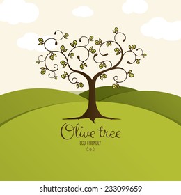 Olive label, logo design. Olive tree