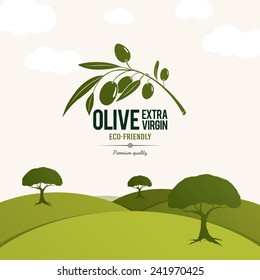 Olive label, logo design. Olive tree