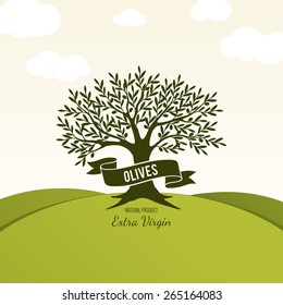 Olive label, logo design. Olive tree