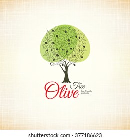 Olive label, logo design. Olive tree