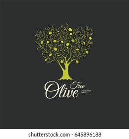 Olive label, logo design. Olive tree