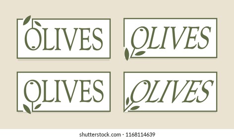 Olive label set, vector logos template. Gourmet premium food emblems collection. Simple tag design.
