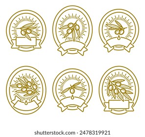 Etiquetas de oliva y conjunto de iconos. Icono de colección oliva. Vector
