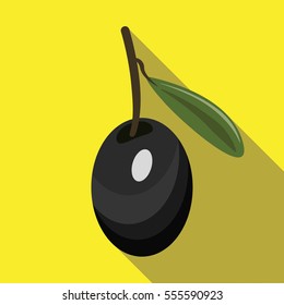 Olive with leaf flat style with long shadow isolated on yellow background. olive vector sign symbol