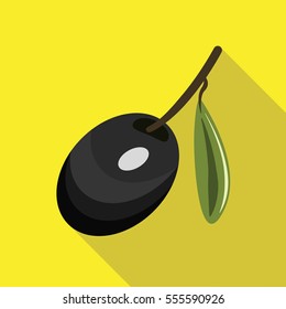 Olive with leaf flat style with long shadow isolated on yellow background. olive vector sign symbol
