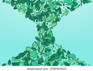 Olive Leaf Transparent Vector Blue Background Pattern. Tea Leaves Brochure. Grassy Foliage Forest Design. Greens Realistic Illustration.