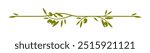 Olive leaves divider consists of a central branch with olive leaves and berries extending horizontally. Isolated vector elegant nature themed decorative element for menu in natural Mediterranean style