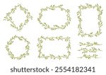 Olive leaves frames, dividers and borders. Elegant floral and nature-themed rectangular, oval, diamond shapes for invitations, photo frames, decorative elements for menu in natural Mediterranean style