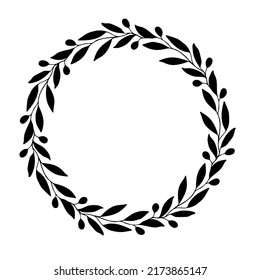 Olive leaves hand drawn wreath for card or wedding invitation. Vector silhouette for cutting 