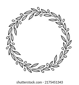 Olive leaves hand drawn wreath for card or wedding invitation