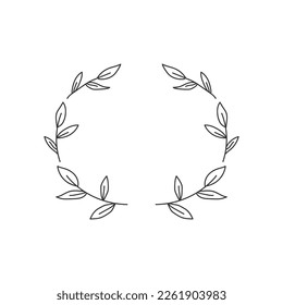 Olive leaves hand drawn wreath for card or wedding invitation. Logo frame, leaves and olive, simple black and white style