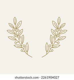 Olive leaves hand drawn wreath for card or wedding invitation. Logo frame, leaves and olive, simple black and white style