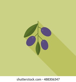 olive with leaves icon with long shadow, flat design