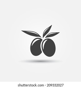 Olive with leaves icon - simple vector icon