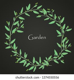 Olive leaves wreath on blackboard background vector for decoration on restaurant ,food and cosmetics advertising design.