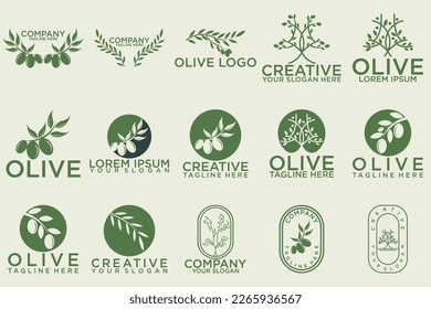 Olive logo collection with creative element style Premium Vector
