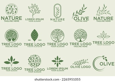 Olive logo collection with creative element style Premium Vector