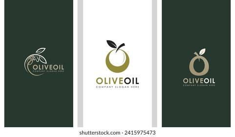 Olive logo collection with creative element style Premium Vector. Premium Set Logo Design Of Olive Oil.