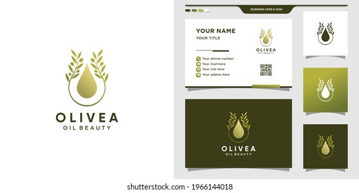 Olive logo combined with water drop style, Olive oil logo and business card design Premium Vector
