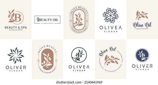 Olive logo design for beauty with creative element concept Premium Vector