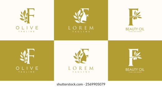 Olive logo design collection with initial letter f and modern concept Premium Vector