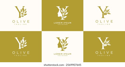 Olive logo design collection with initial letter y and modern concept Premium Vector