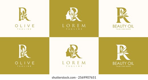 Olive logo design collection with initial letter r and modern concept Premium Vector