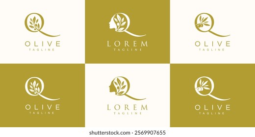 Olive logo design collection with initial letter q and modern concept Premium Vector