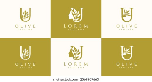 Olive logo design collection with initial letter u and modern concept Premium Vector