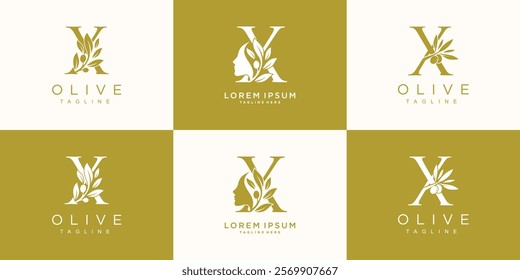 Olive logo design collection with initial letter x and modern concept Premium Vector