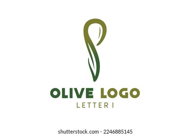 Diseño del logotipo de oliva con concepto de letra i, ilustración del vector de oliva verde natural