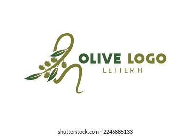 Diseño de logotipo de oliva con concepto de letra h, ilustración de vector de oliva verde natural