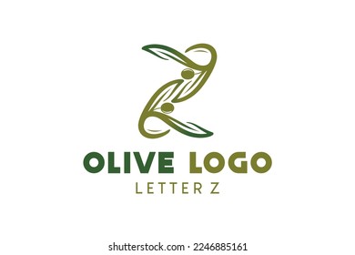 Olive logo design with letter z concept, natural green olive vector illustration