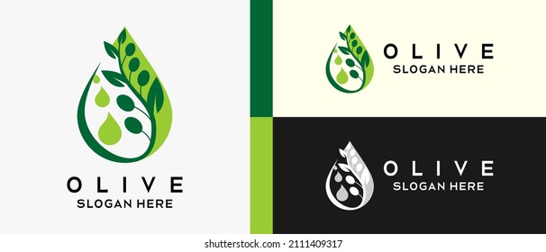 plantilla de diseño de logo de oliva con silueta en goteo creativo. vector de logotipo de oliva premium