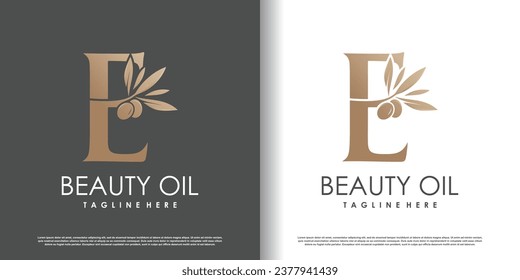 Olive logo design vector with initial letter e and modern concept Premium Vector