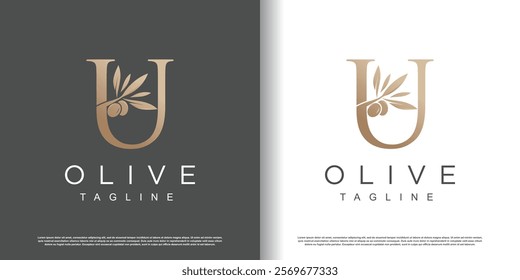 Olive logo design vector with initial letter U and modern concept Premium Vector