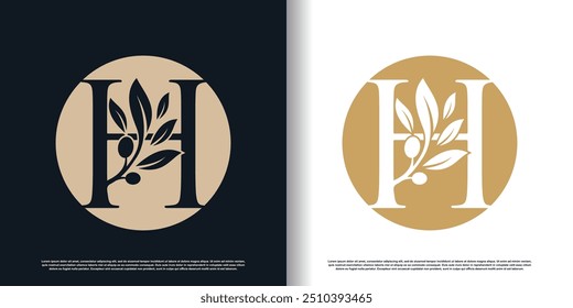Olive logo design vector with letter h and  modern concept for business Premium Vector