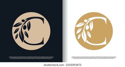 Olive logo design vector with letter c and  modern concept for business Premium Vector