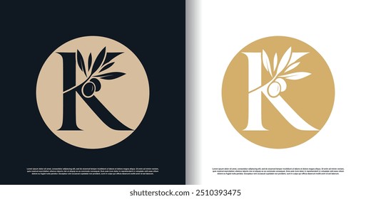 Vector de diseño de logotipo de oliva con letra k y concepto moderno para el Vector de Premium de negocios