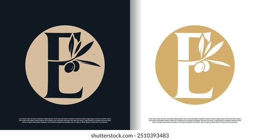 Vector de diseño de logotipo de oliva con letra e y concepto moderno para el Vector de Premium de negocios