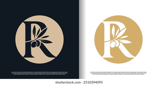 Olive logo design vector with letter r and  modern concept for business Premium Vector