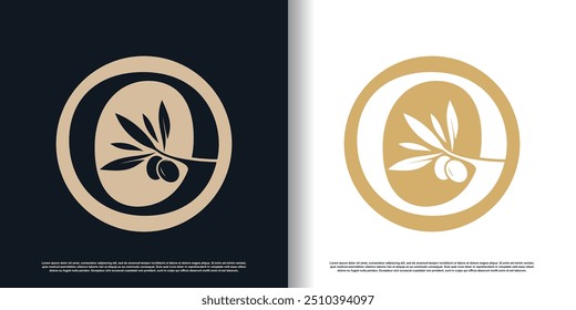 Vector de diseño de logotipo de oliva con letra o y concepto moderno para el Vector de Premium de negocios