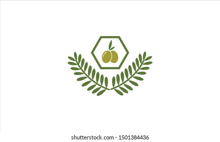 Olive logo in hexagon shape and leaf branches