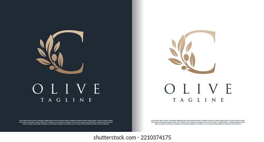 Olive logo icon with letter c concept Premium Vector