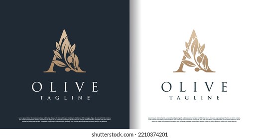 Olive Logo Symbol mit Buchstabe und Premium-Vektorgrafik