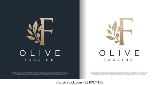 Olive logo icon with letter f concept Premium Vector