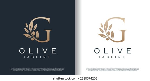 Olive logo icon with letter g concept Premium Vector