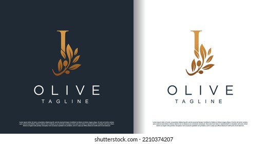 Olive logo icon with letter j concept Premium Vector